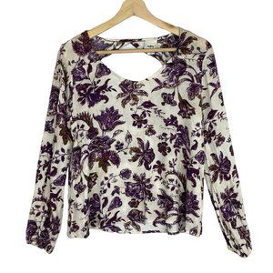 Daytrip Floral Blouse Size XS Open Cutout Back Long Sleeve Top Peasant